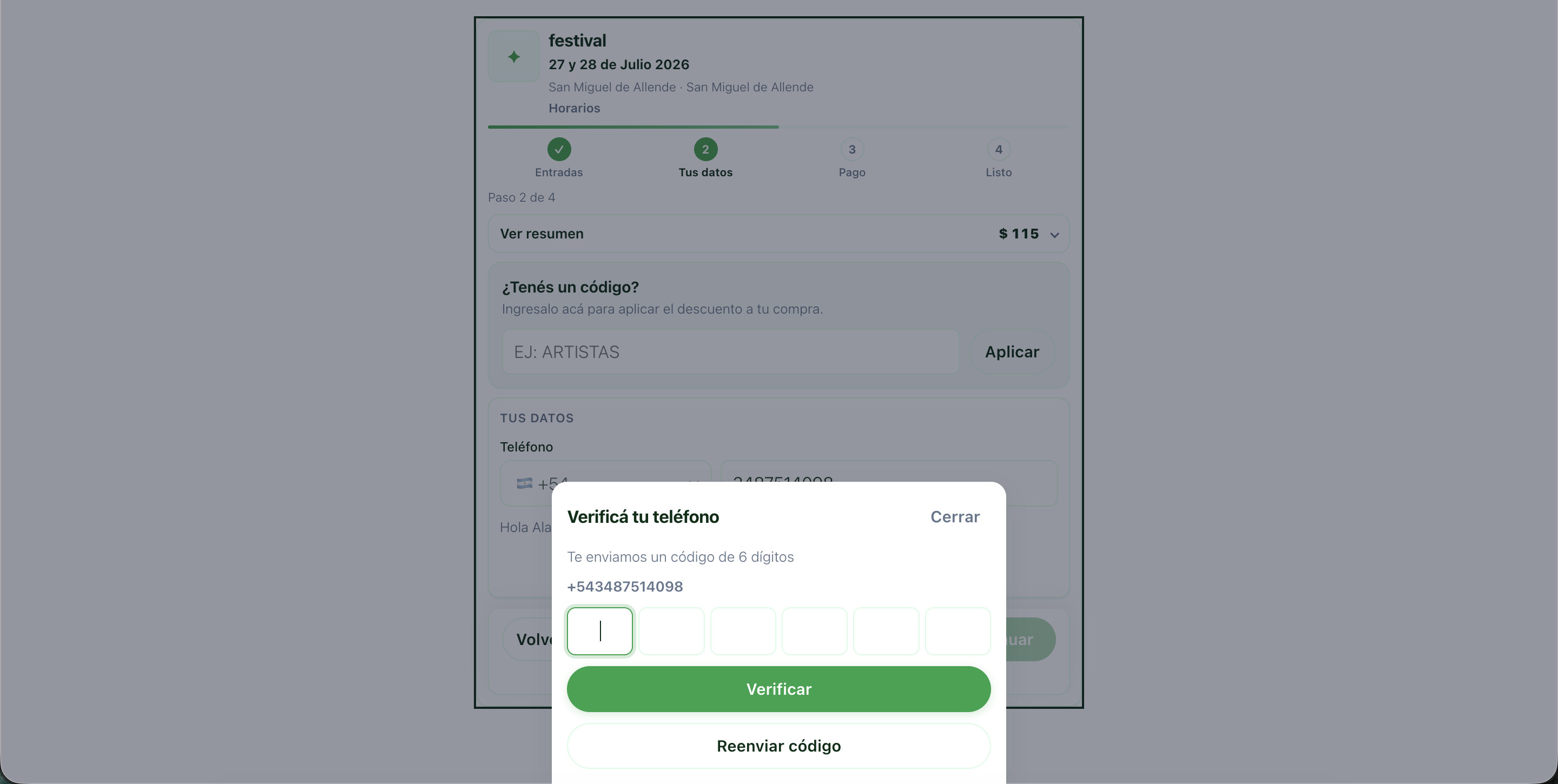Ingreso del código OTP