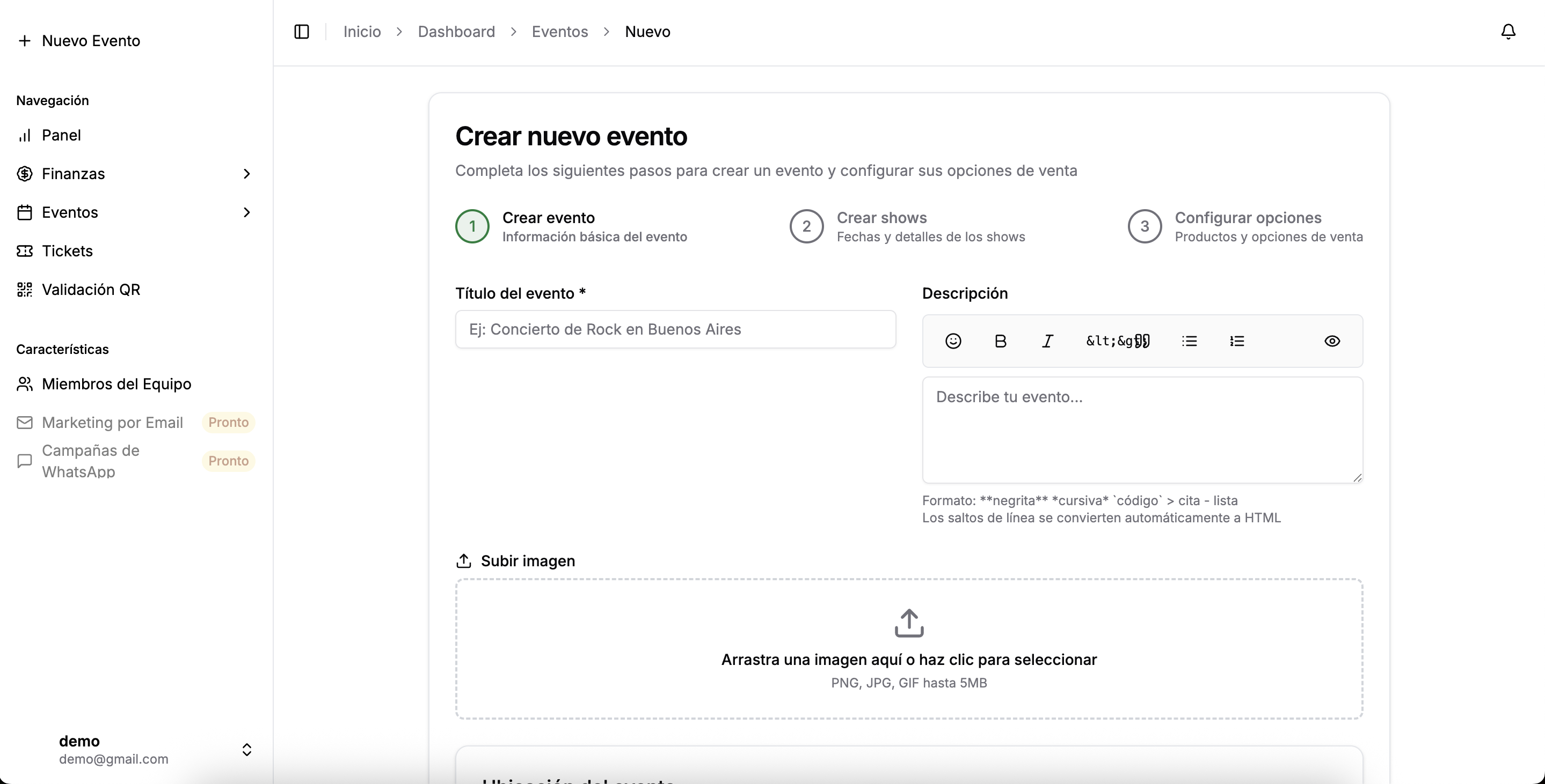 Crear evento en Tickean